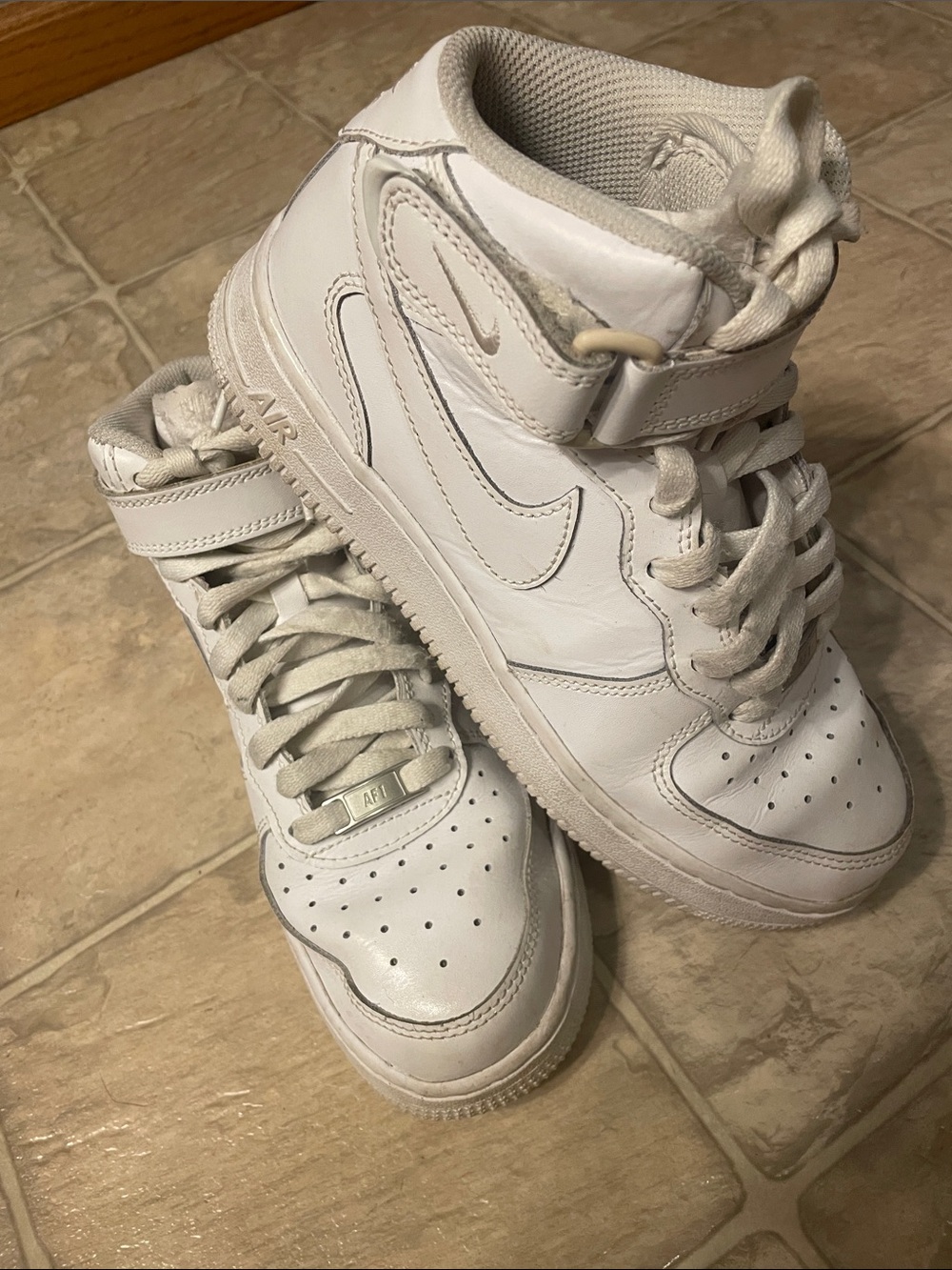 Nike White AF1 Mid-Top Leather Sneakers
